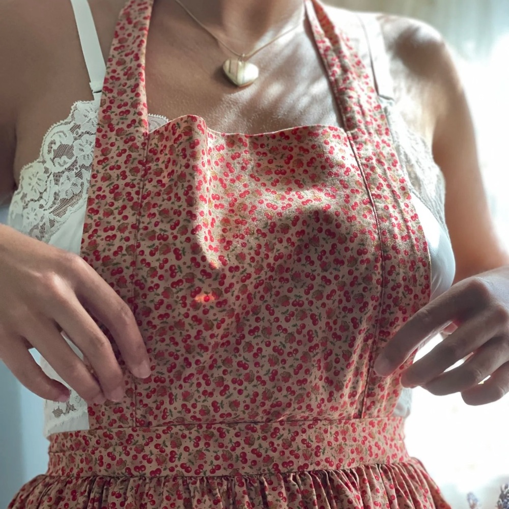 Vintage Red Cherry Print Apron